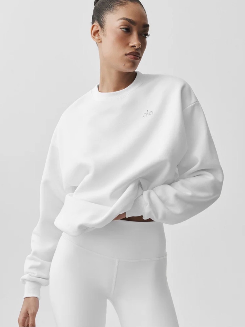 ALO Yoga White Essential Crewneck Sweatshirt